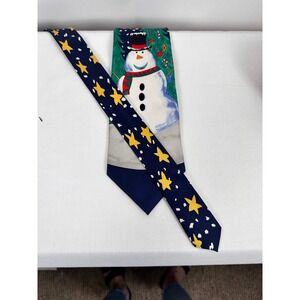 Christmas Tie Necktie Save the Children Snowman‎ Novelty Silk Star Navy Blue